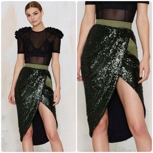 New! Zhivago Eyes Of Horus Asymmetrical Green Sequin Wrap Midi Skirt 💚 size 4